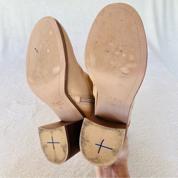 CROWN VINTAGE COURLA LEATHER BUCKLE BOOTIE BEIGE SIZE 8 - Picture 8 of 13